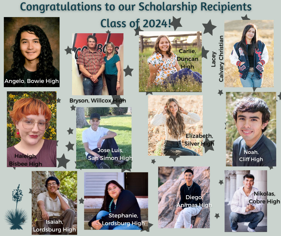 Graphic collage of scholarship winners headshot's and full name